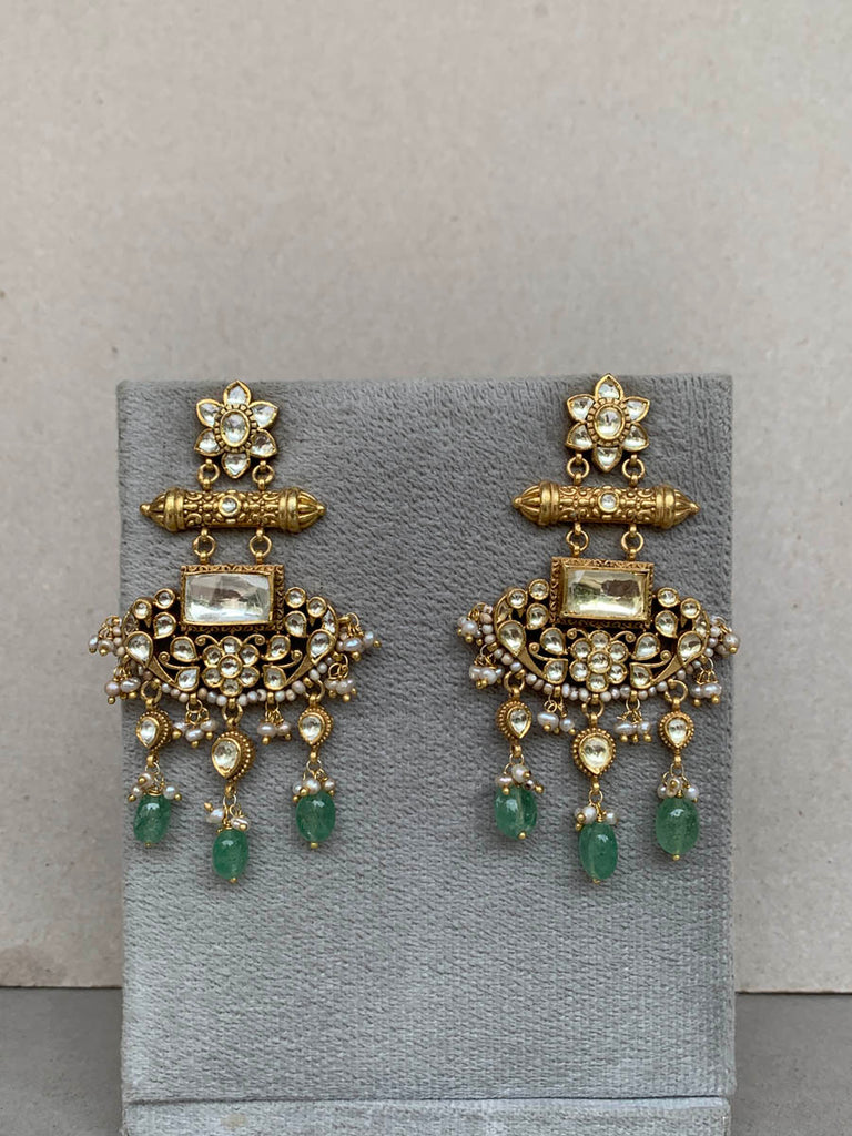 AA512  Green Rambagh Antique Earrings