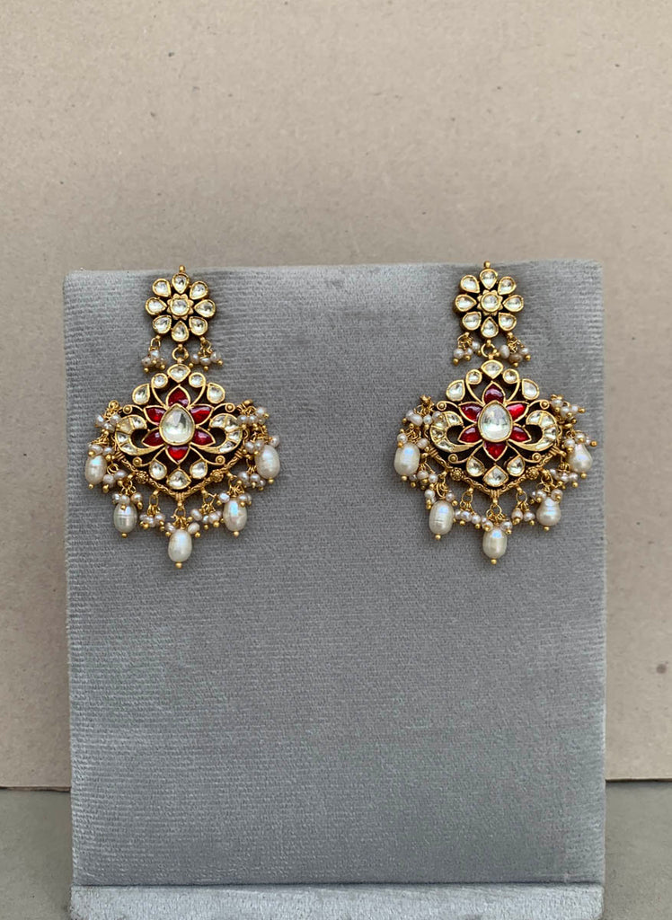 AA572  Rambagh Antique Earrings{RED}