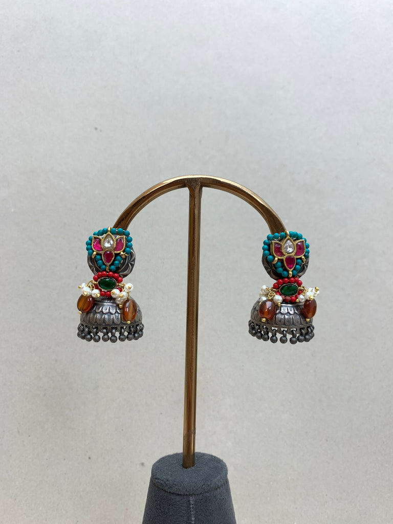 E11810  Maahru Silver Jhumkhas