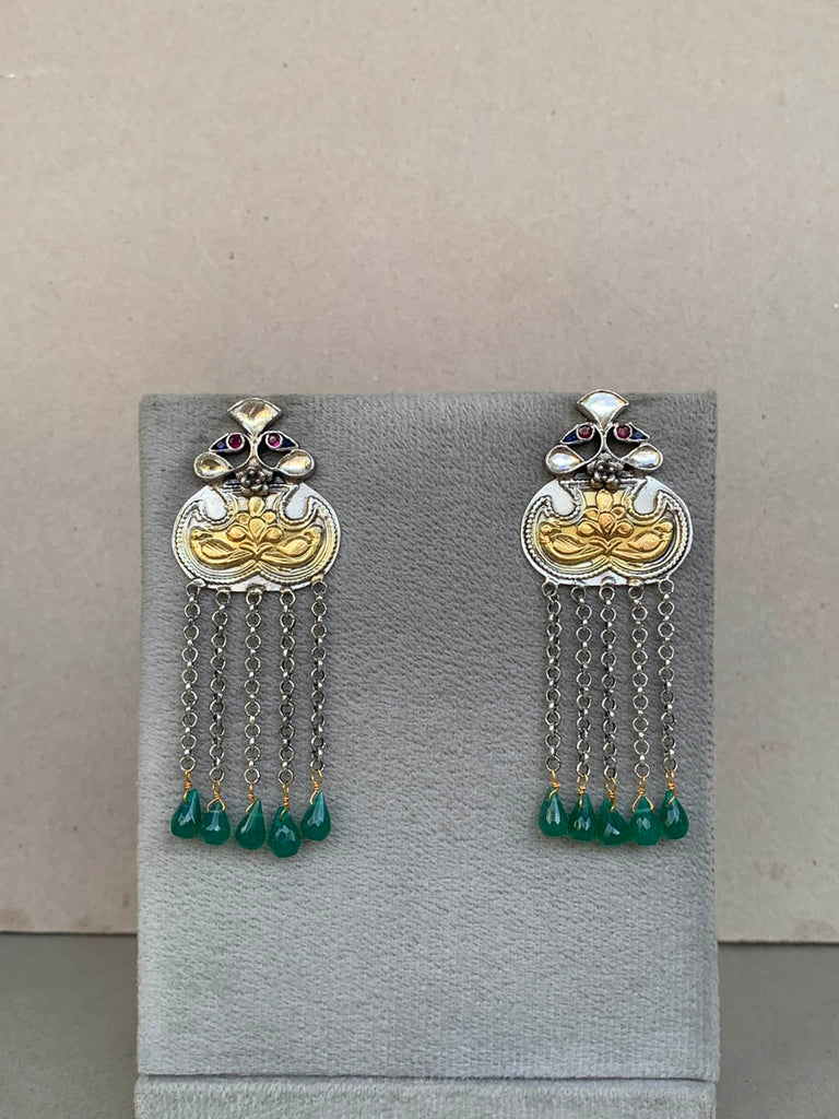 E1636 Green Maahru Silver Earrings