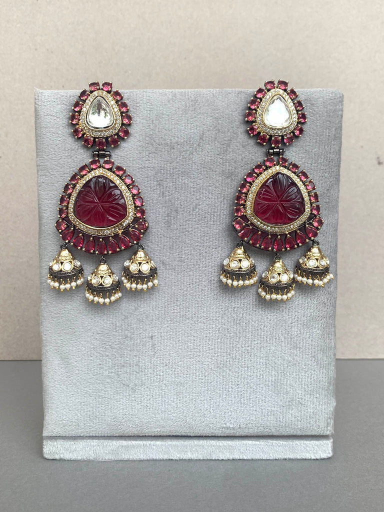 EE467 Ruby Indo Western Earrings