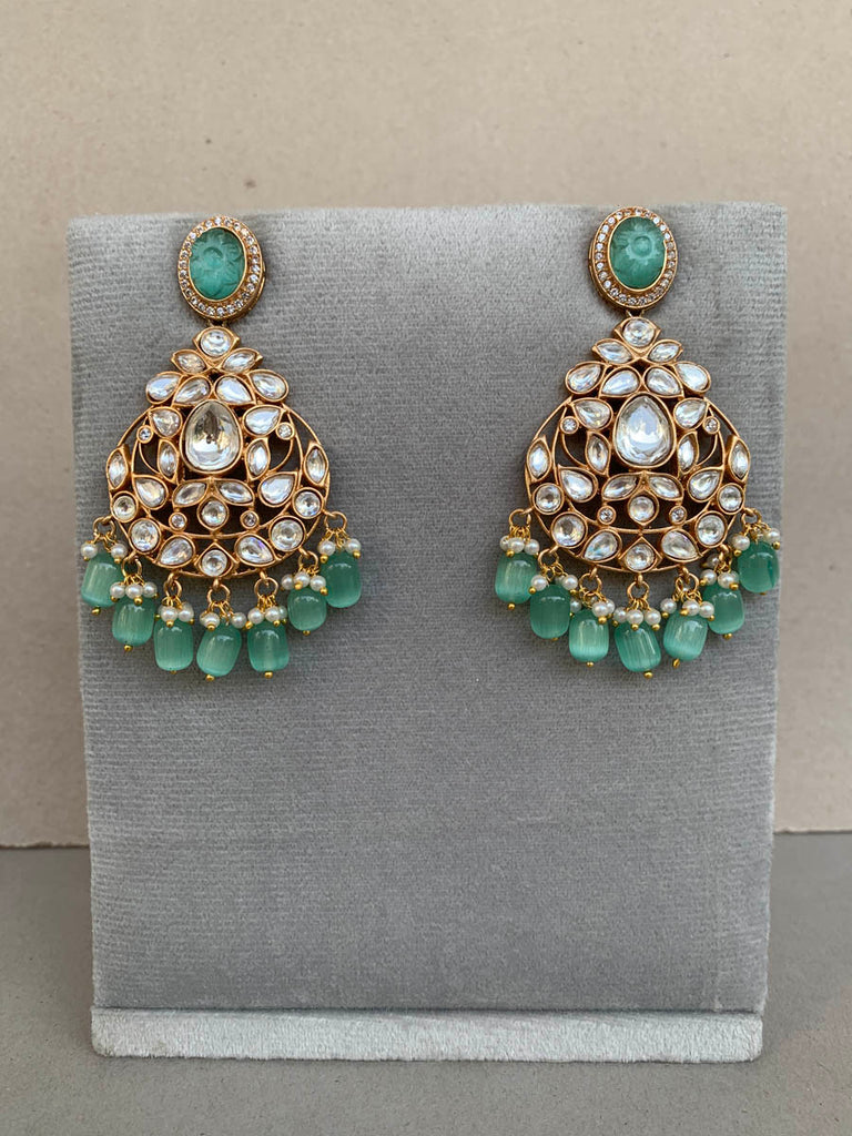 EE484 Pastel Green Indo Western Earrings