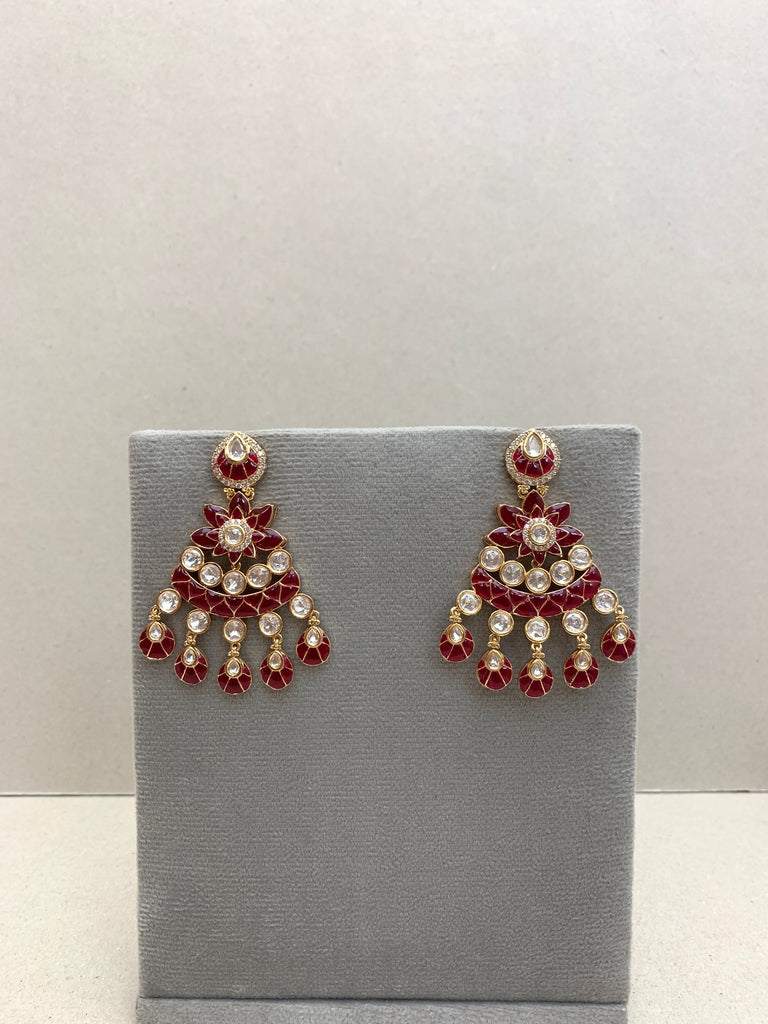 EE675 Red Indo Western Earrings