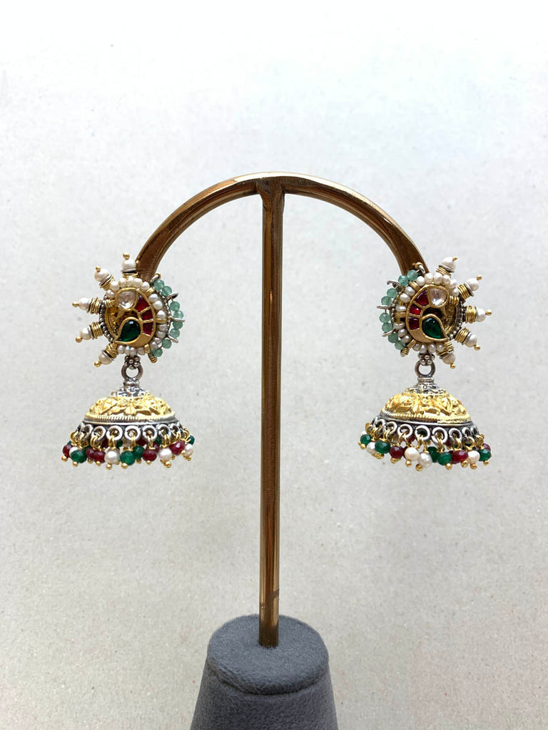 FE44  Maahru Silver Jhumka
