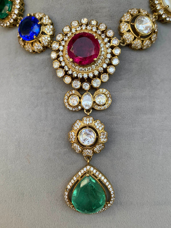 Z1915 Navratna Moissanite Set with Earrings
