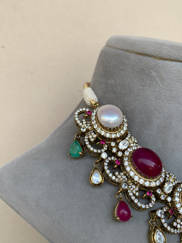 US221 Moissanite Navratna Set with Earrings