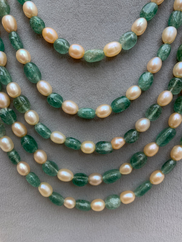 ML346  Aventurine Pearl  Mala