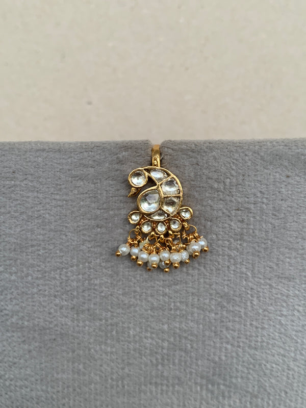 TN628W White Bugadi Jadau Earrings