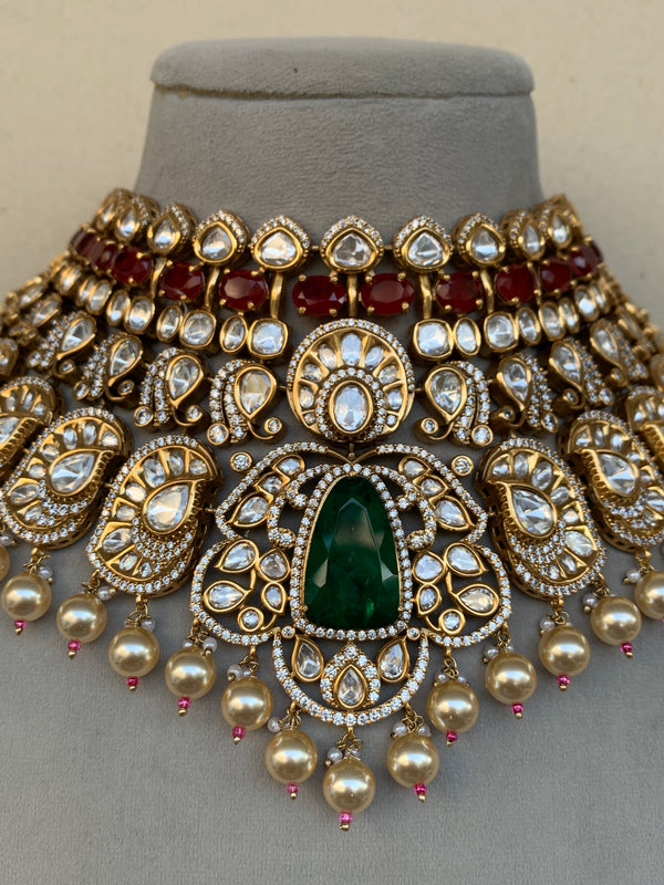 EN1095 Bridal Indo Western Uncut Set with Mangtika