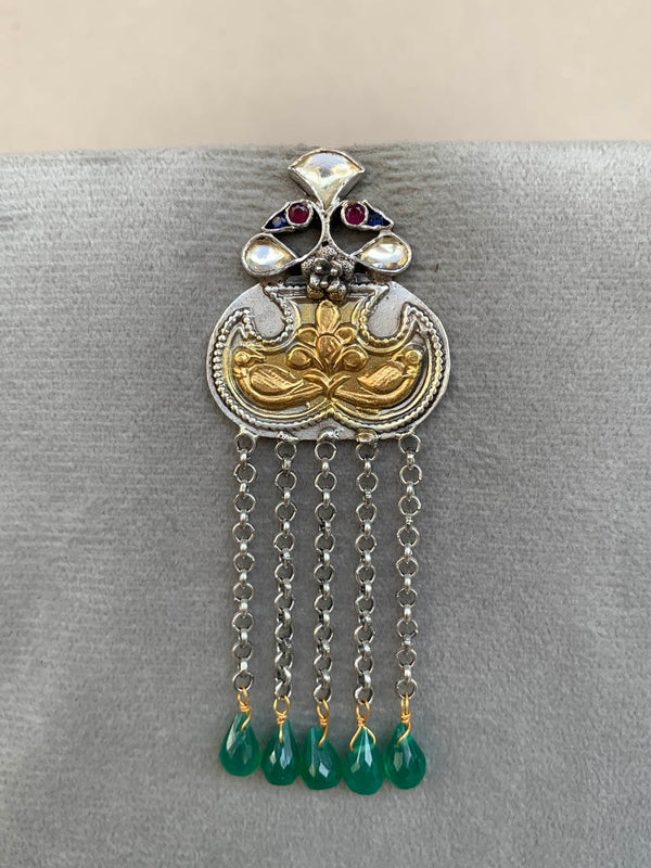 E1636 Green Maahru Silver Earrings