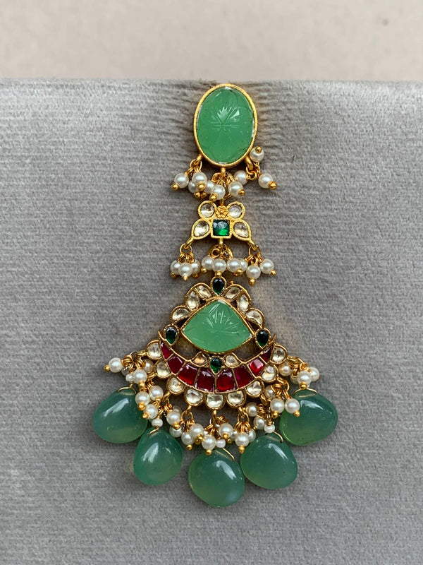 NT914  GREEN Jadau Earrings