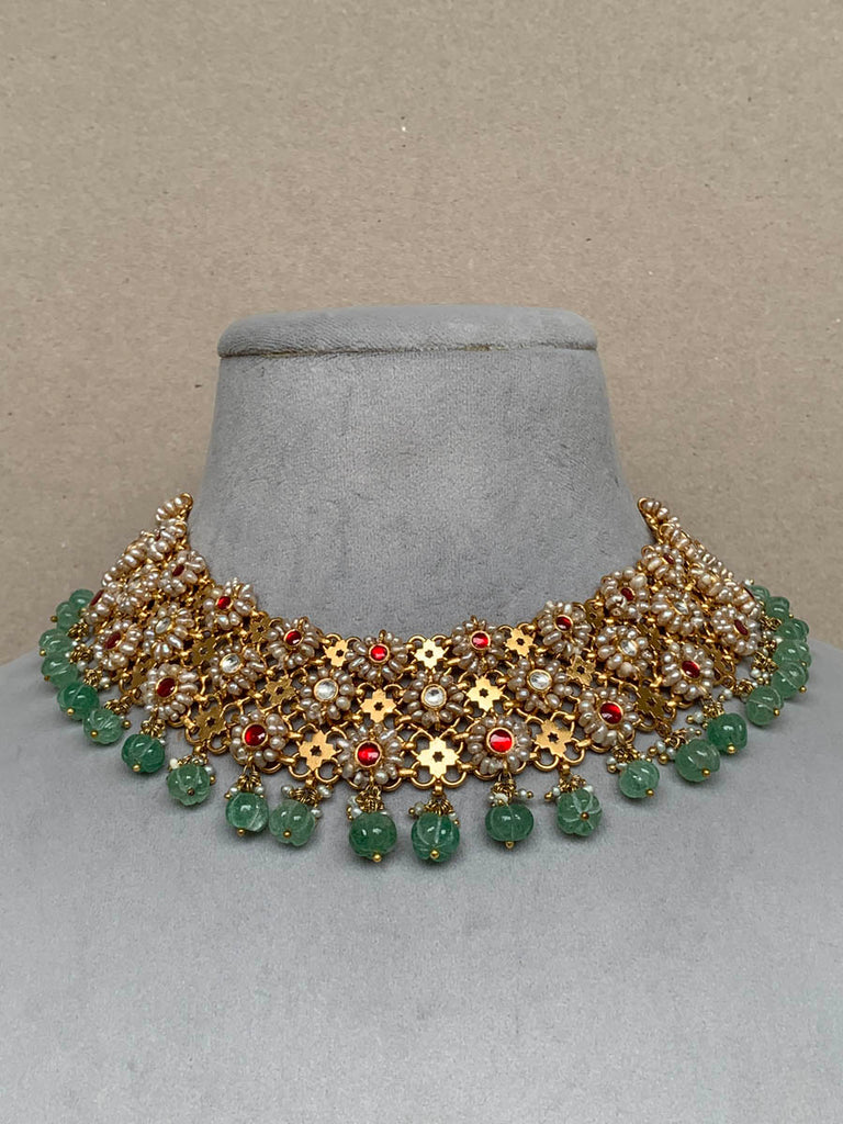 NR393  Green  Jadau Necklace