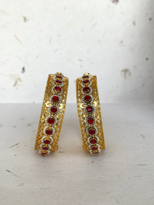 HG2 Red Antique Jadau Bangle