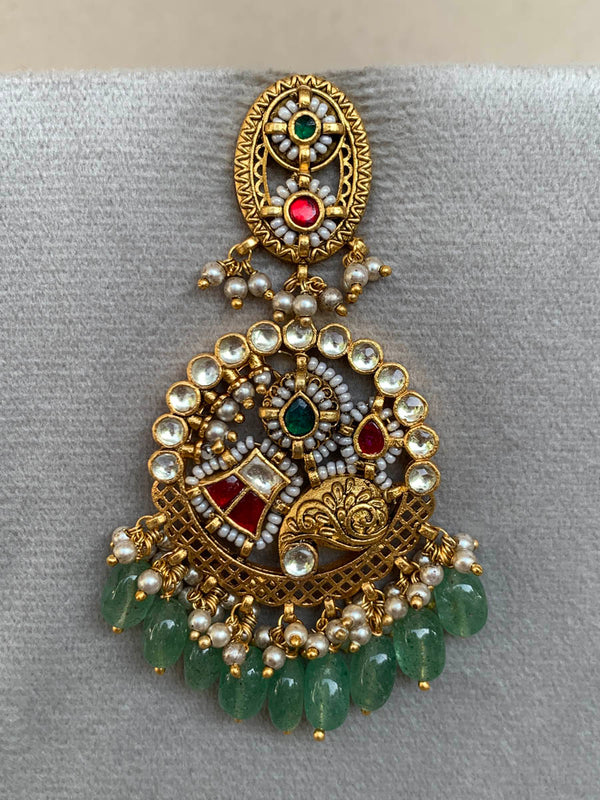 TN060  Green  Jadau Earrings