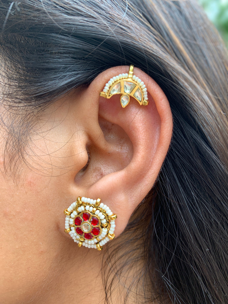 TN528 White  Bugadi Jadau Earrings
