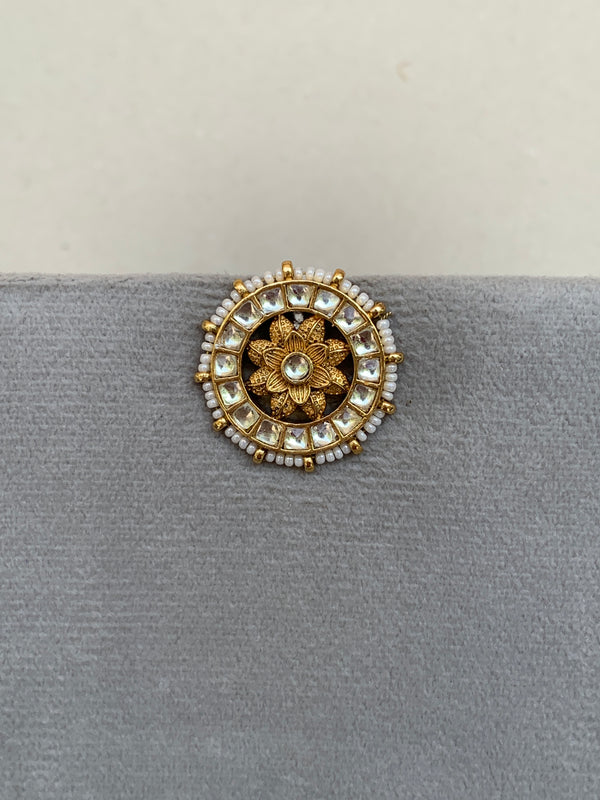 TN092 White Jadau Earrings