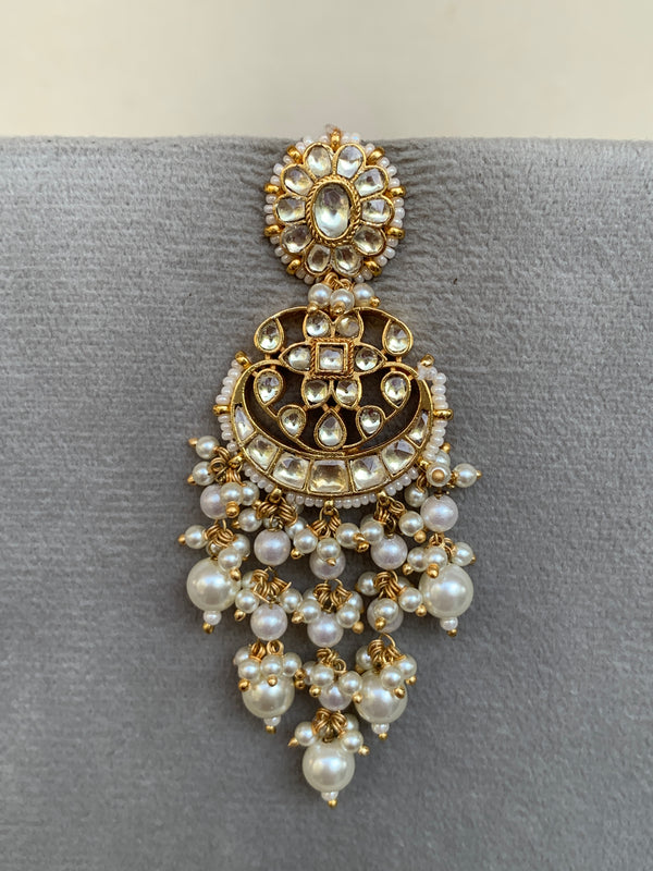 TN696 White Jadau Earrings