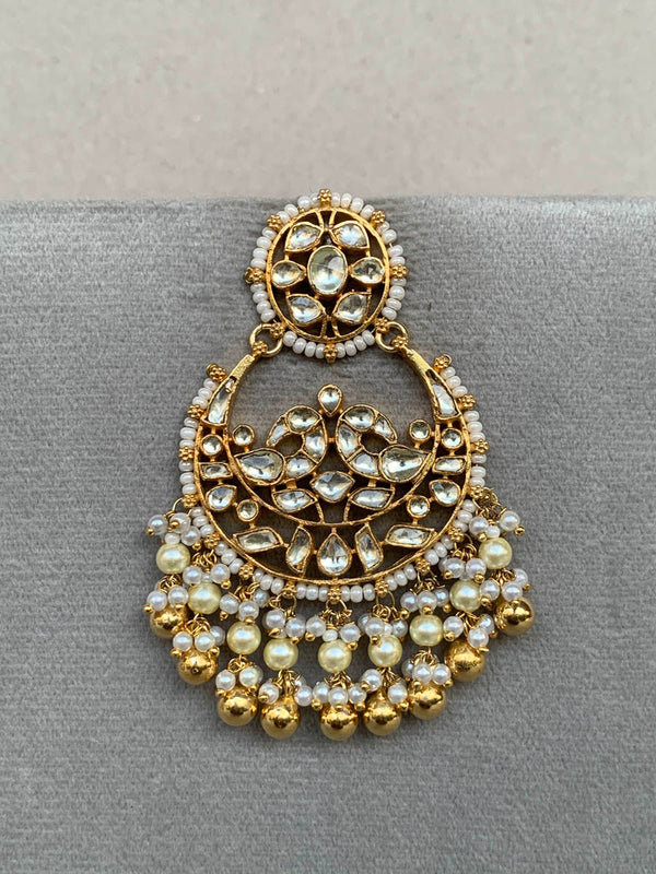 TN164 White Jadau Earrings