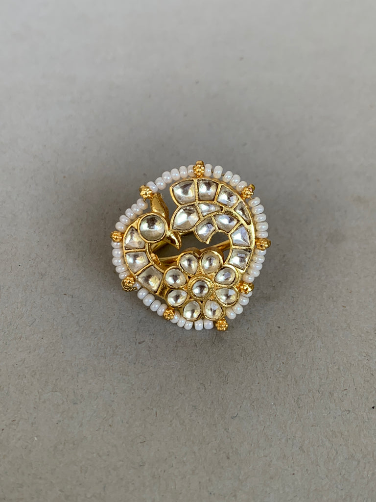 JV287 White Jadau Ring