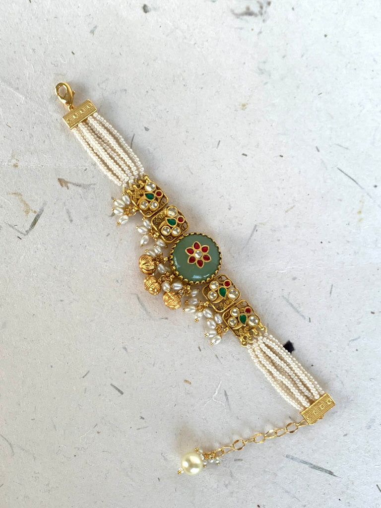 MB903 Stone Inlay Jadau Bracelet