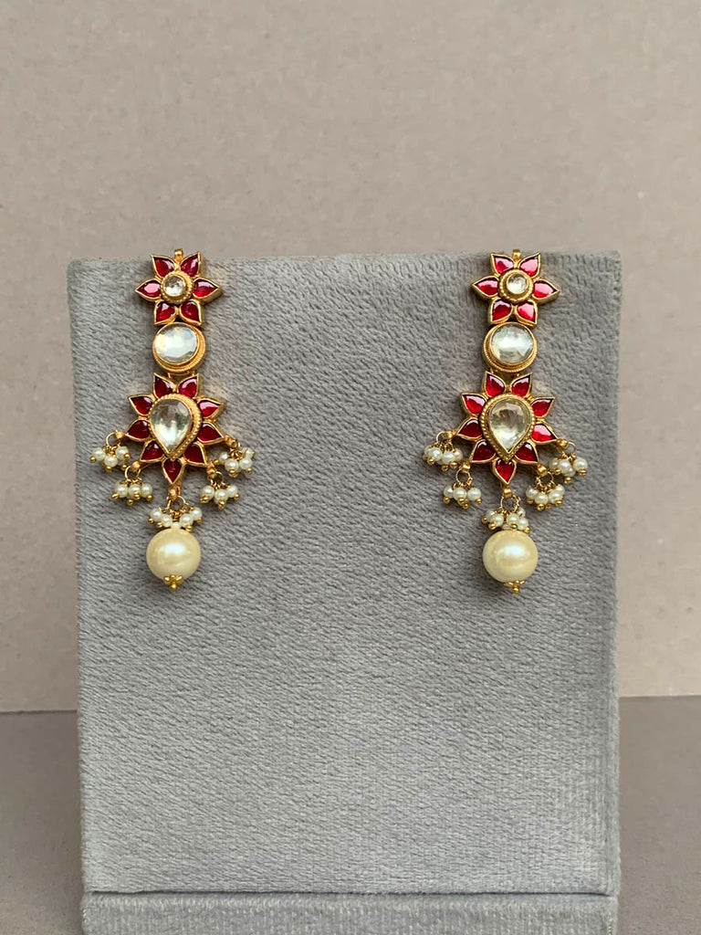 TN155 RED  Jadau Earrings