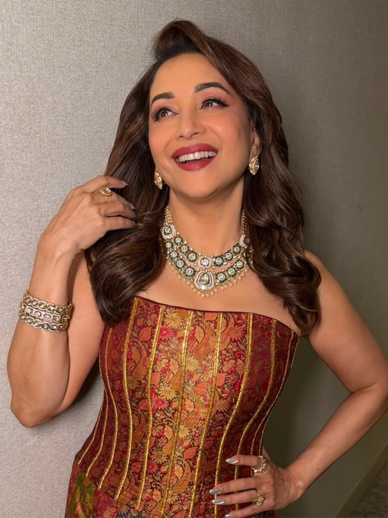 Madhuri Dixit in EN605PG Bridal Indo Western Uncut Set