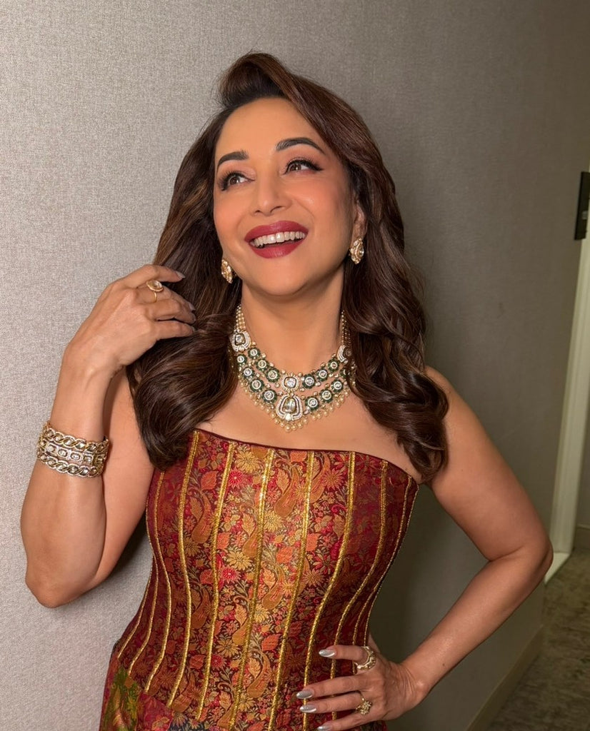 Madhuri Dixit in EN605PG Bridal Indo Western Uncut Set