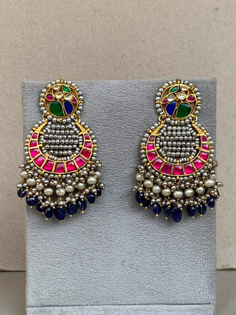 NT404 Blue Jadau Earrings