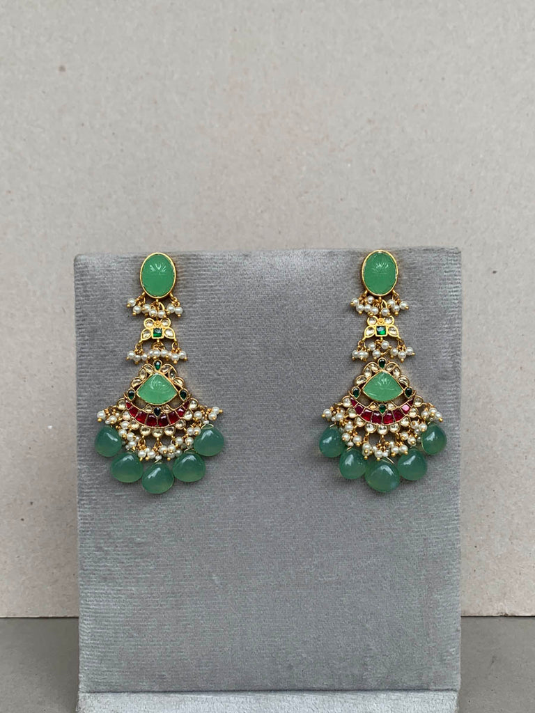 NT914  GREEN Jadau Earrings