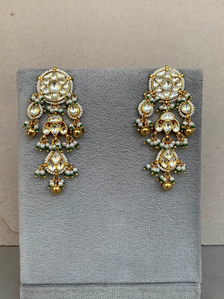 NT974 White Jadau Earrings