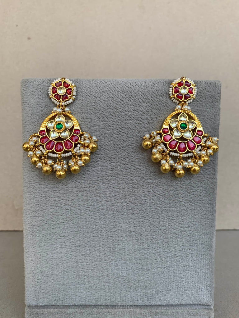 TN007 Multi Golden Jadau Earrings