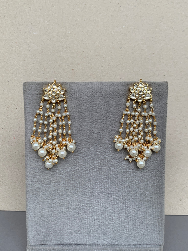 TN051 White Jadau Earrings