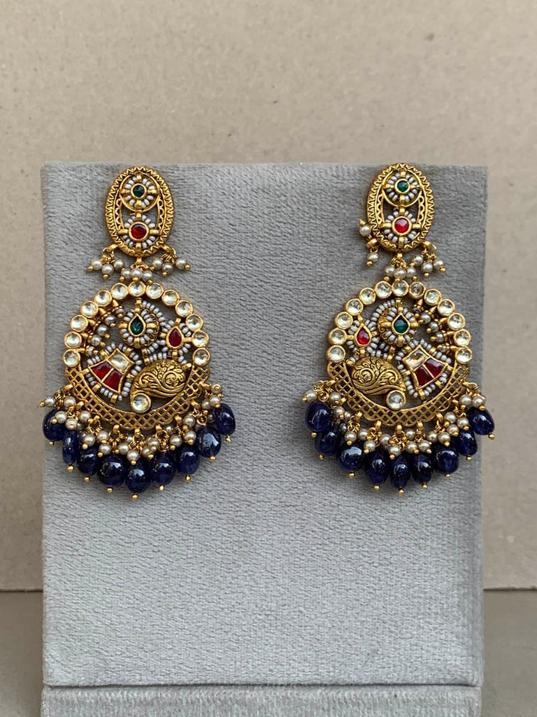 TN060  Blue  Jadau Earrings