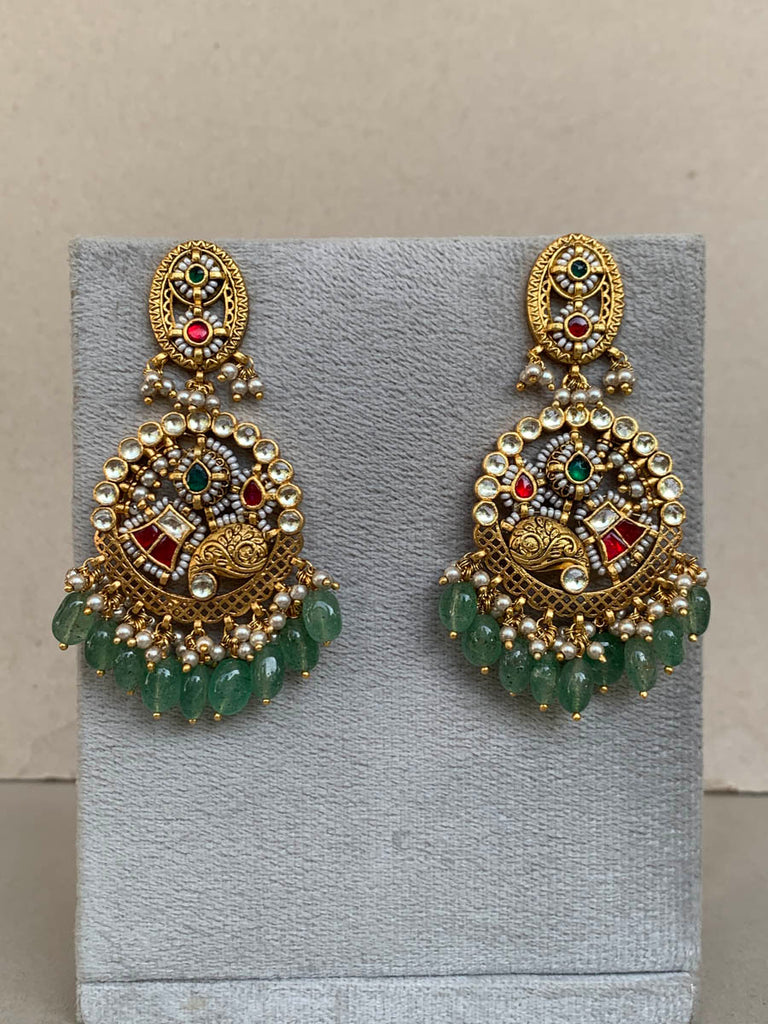 TN060  Green  Jadau Earrings