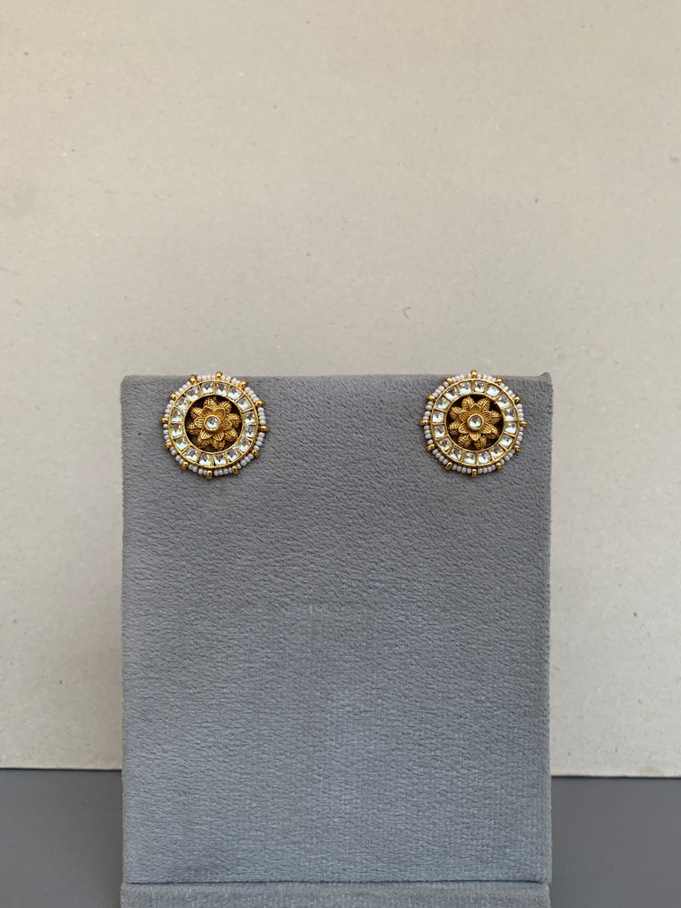 TN092 White Jadau Earrings