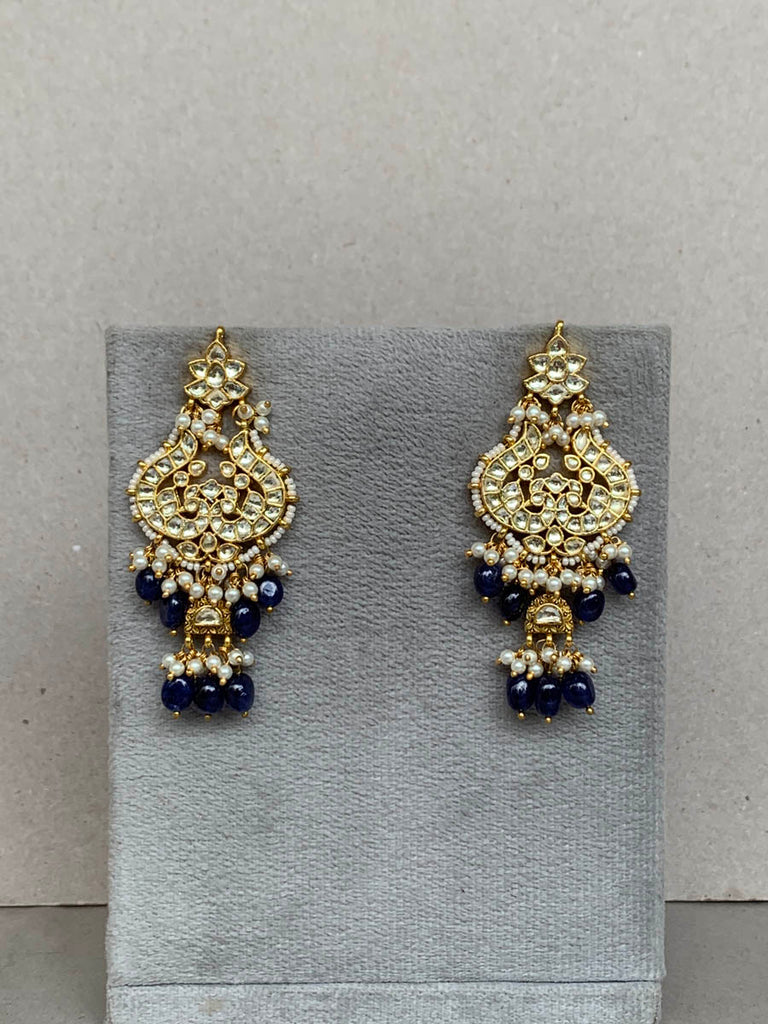 TN113 Blue White Jadau Earrings