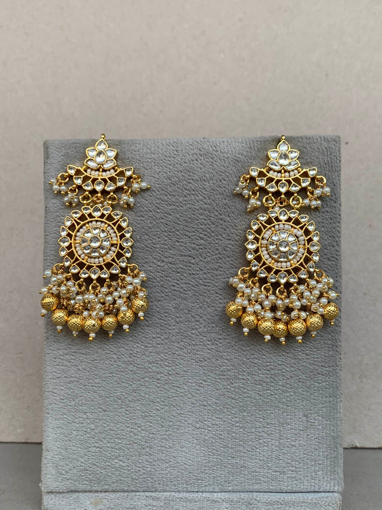 TN193 White Jadau Earrings