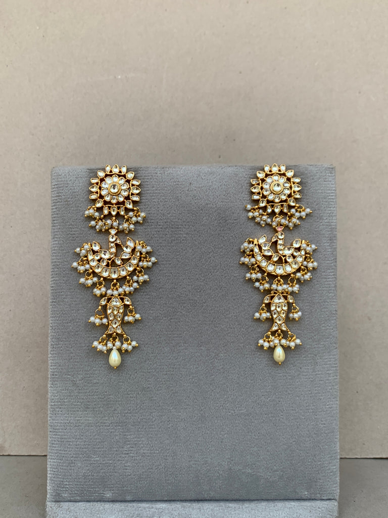 TN418 White Jadau Earrings