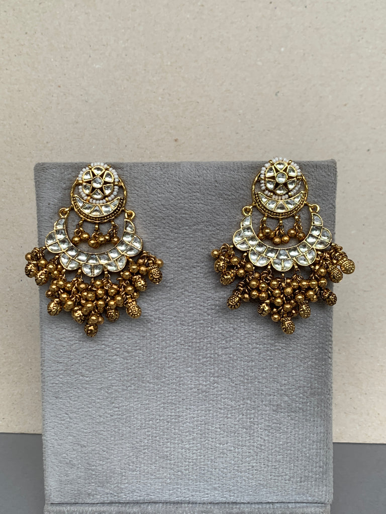 TN489W White Jadau Earrings