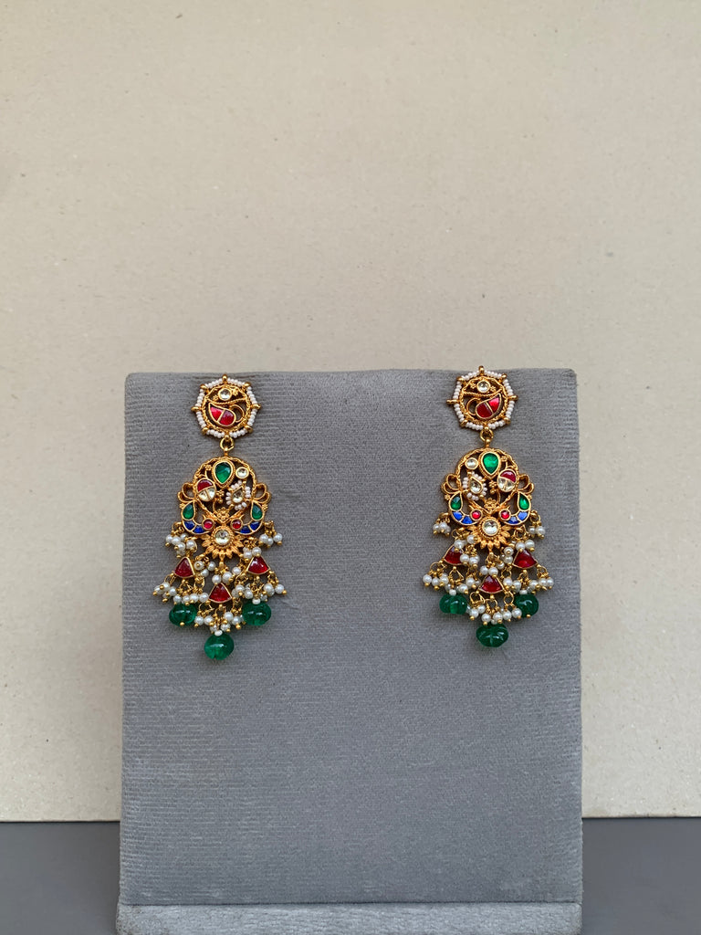 TN836  Multi Jadau Earrings