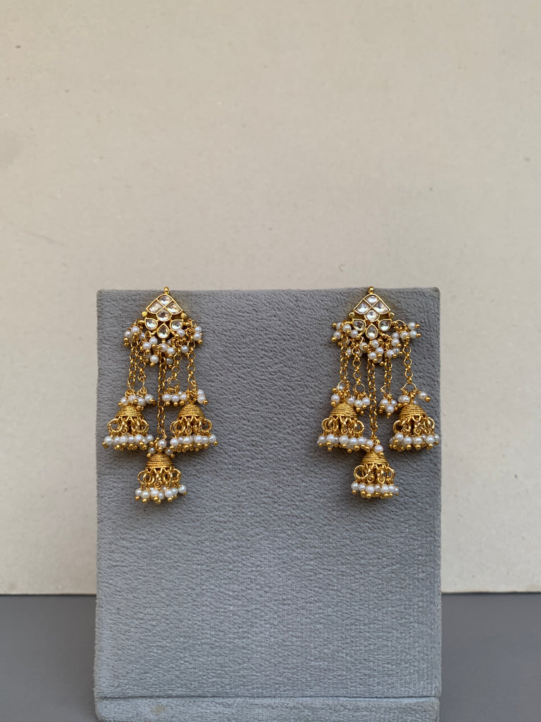 TN849 White Jadau Earrings