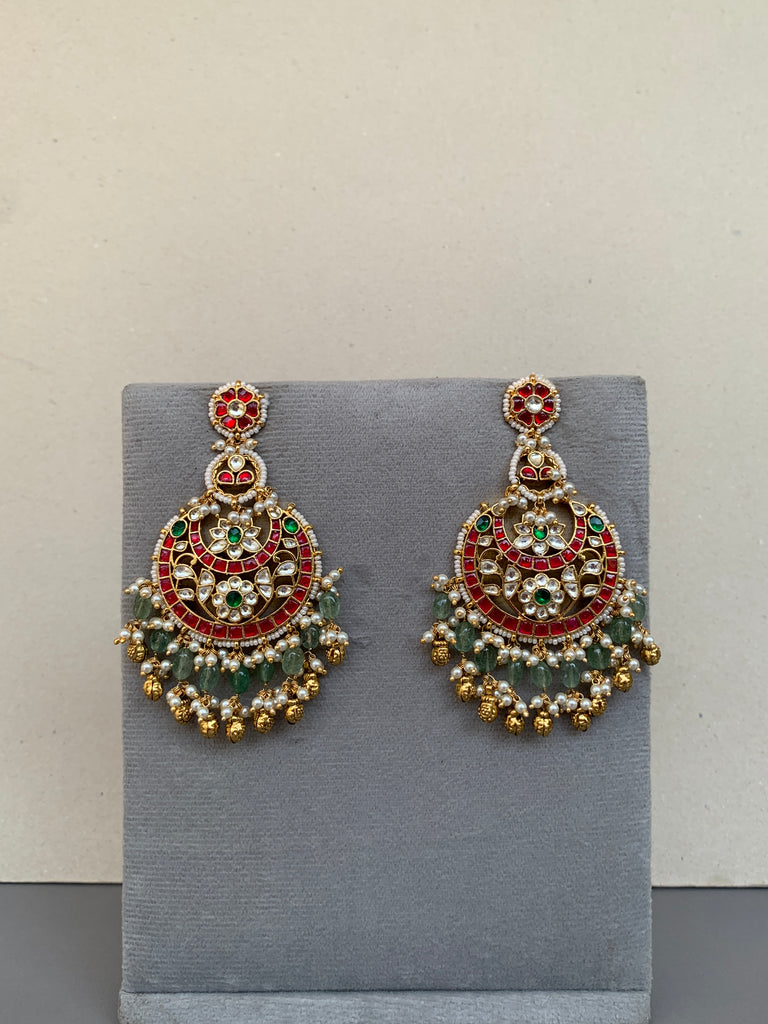 TN855  Multi Jadau Earrings