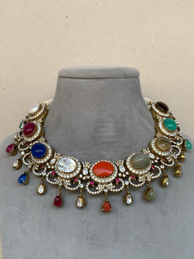 US221 Moissanite Navratna Set with Earrings